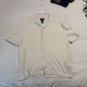 H&M Cream Rib-knit Resort Shirt Size L